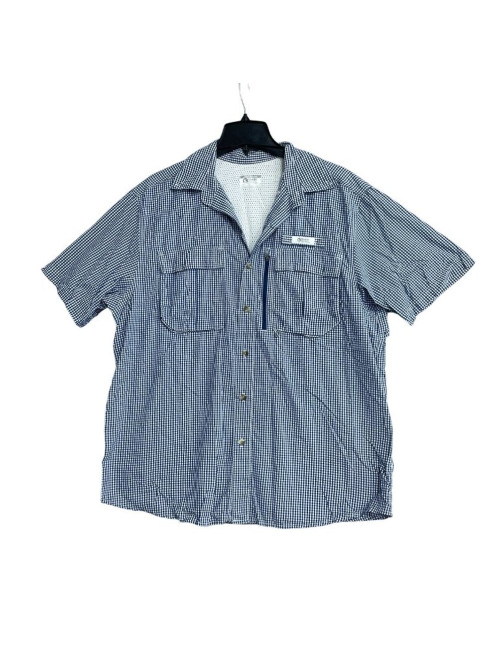Gander Mountain Men's L Blue Gingham Short Sleeve Button up Fishing Shirt B1058